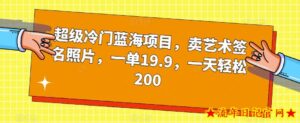 超级冷门蓝海项目,卖艺术签名照片,一单19.9,一天轻松200-流年日记