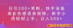 日引200+男粉,快手泳装美女伤感语录视频,新手小白轻松上手,日入500+-流年日记