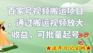 百家号视频搬运项目,通过搬运视频放大收益,可批量起号【揭秘】-流年日记