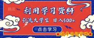 利用学习资料引流大学生粉,靠虚拟资源日入500+【揭秘】-流年日记