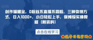 创作猫掘金,0粉丝不直播不露脸,三种变现方式,日入1000+,小白轻松上手,保姆级实操教程(附资料)-流年日记