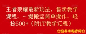 王者荣耀最新玩法,售卖教学课程,一键搬运简单操作,轻松500+(附1T教学课程)-流年日记