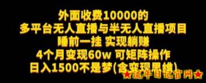 外面收费10000的多平台无人直播与半无人直播项目,睡前一挂实现躺赚,日入1500不是梦(含变现思维)【揭秘】-流年日记