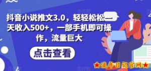 抖音小说推文3.0，轻轻松松一天收入500+，一部手机即可操作，流量巨大-流年日记