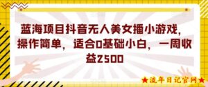 蓝海项目抖音无人美女播小游戏,操作简单,适合0基础小白,一周收益2500【揭秘】-流年日记