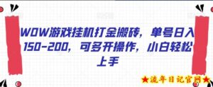 WOW游戏挂机打金搬砖,单号日入150-200,可多开操作,小白轻松上手【揭秘】-流年日记