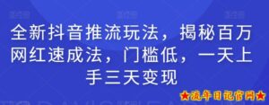 全新抖音推流玩法，揭秘百万网红速成法，门槛低，一天上手三天变现-流年日记