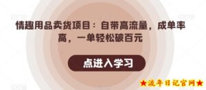 情趣用品卖货项目:自带高流量,成单率高,一单轻松破百元-流年日记