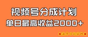 视频号分成计划,单日最高收益2000+-流年日记