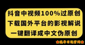 抖音中视频百分百过原创,下载国外平台的电影解说,一键翻译成中文获取收益-流年日记