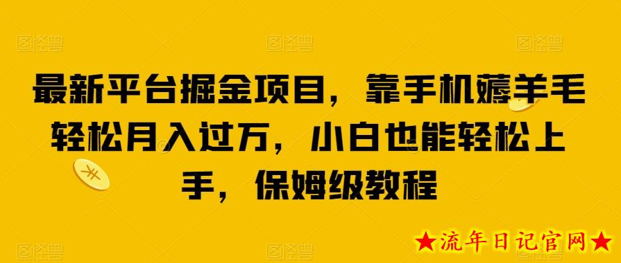 最新平台掘金项目，靠手机薅羊毛轻松月入过万，小白也能轻松上手，保姆级教程【揭秘】-流年日记