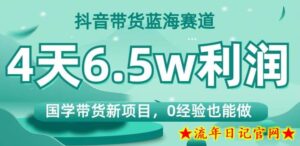 抖音带货蓝海赛道,国学带货新项目,0经验也能做,4天6.5w利润【揭秘】-流年日记