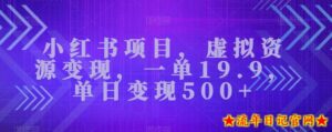 小红书项目,虚拟资源变现,一单19.9,单日变现500+-流年日记