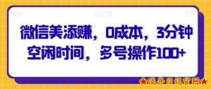 微信美添赚，0成本，3分钟空闲时间，多号操作100+-流年日记
