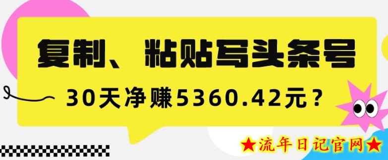 复制、粘贴写头条号，10分钟1篇，30天净赚5360.42元？-流年日记