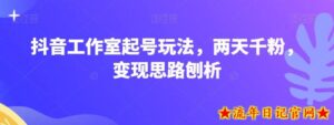 抖音工作室起号玩法,两天千粉,变现思路刨析-流年日记