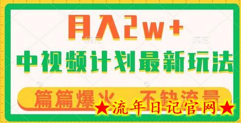 中视频计划全新玩法，月入2w+，收益稳定，几分钟一个作品，小白也可入局-流年日记