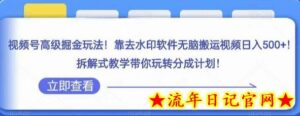 视频号高级掘金玩法,靠去水印软件无脑搬运视频日入500+,拆解式教学带你玩转分成计划-流年日记