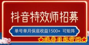 全网首发抖音特效师最新玩法,单号保底收益1500+,可多账号操作,每天操作十分钟-流年日记