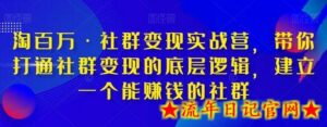 淘百万·社群变现实战营,带你打通社群变现的底层逻辑,建立一个能赚钱的社群-流年日记