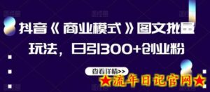抖音《商业模式》图文批量玩法,日引300+创业粉-流年日记