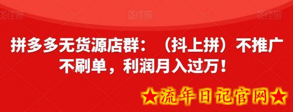 拼多多无货源店群：（抖上拼）不推广不刷单，利润月入过万！-流年日记