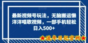 最新视频号玩法，无脑搬运懒洋洋唱歌视频，一部手机轻松日入500+-流年日记