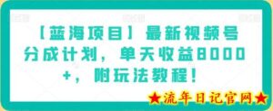 【蓝海项目】最新视频号分成计划,单天收益8000+,附玩法教程!-流年日记