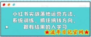 小红书实战落地运营方法,系统训练,抓住搞钱方向,跟有结果的人学习-流年日记