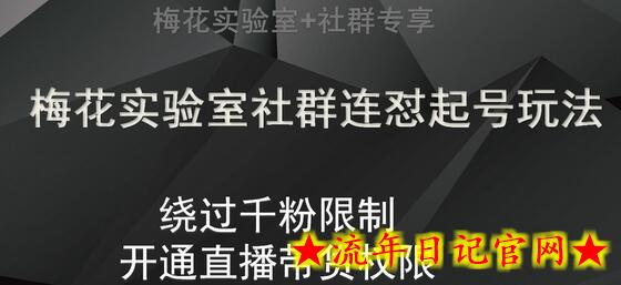 梅花实验室社群连怼起号玩法，视频号绕过千粉限制，开通直播带货权限-流年日记