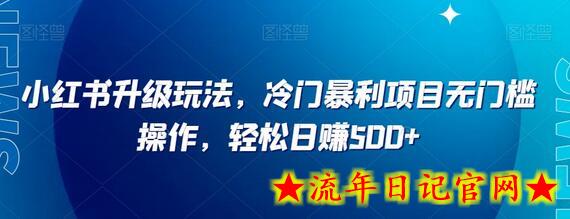 小红书升级玩法，冷门暴利项目无门槛操作，轻松日赚500+-流年日记