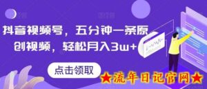 抖音视频号,五分钟一条原创视频,轻松月入3w+【独家秘诀,传授赚钱方法】-流年日记