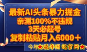 最新AI头条暴力掘金,3天必起号,亲测100%不违规,复制粘贴月入6000+-流年日记