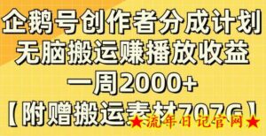 企鹅号创作者分成计划,无脑搬运赚播放收益,一周2000+【附赠无水印直接搬运】-流年日记