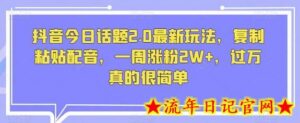 抖音今日话题2.0最新玩法,复制粘贴配音,一周涨粉2W+,过万真的很简单-流年日记