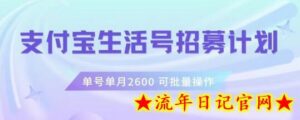 支付宝生活号作者招募计划,单号单月2600,可批量去做,工作室一人一个月轻松1w+-流年日记