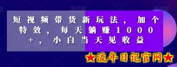 短视频带货新玩法，加个特效，每天躺赚1000+，小白当天见收益-流年日记