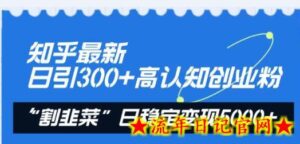 知乎最新日引300+高认知创业粉,“割韭菜”日稳定变现5000+-流年日记