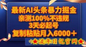 最新AI头条暴力掘金,3天必起号,不违规0封号,复制粘贴月入5000+-流年日记