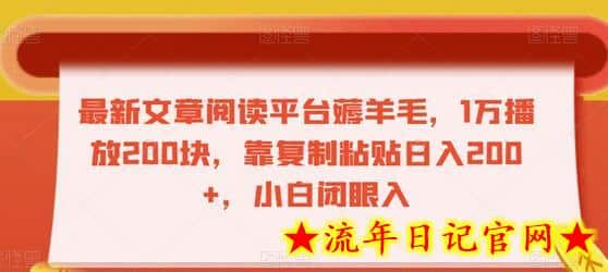 最新文章阅读平台薅羊毛，1万播放200块，靠复制粘贴日入200+，小白闭眼入-流年日记