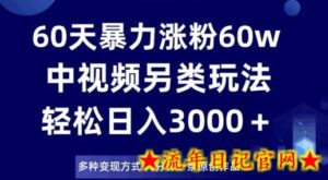 60天暴力涨粉60W,中视频另类玩法,日入3000+,几分钟一条原创作品多种变现方式-流年日记