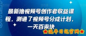 最新撸视频号作创者益收课程,测通了视频号分成计划,一天百来块-流年日记