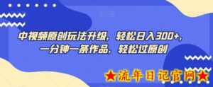 中视频原创玩法升级,轻松日入300+,一分钟一条作品,轻松过原创-流年日记
