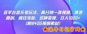 多平台音乐号玩法,两分钟一条视频,条条原创,疯狂涨粉,多种变现,日入1000+-流年日记