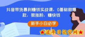 抖音带货暴利赚钱实战课,0基础做爆款,狠涨粉,赚快钱-流年日记