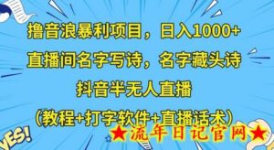 撸音浪暴利项目,日入1000+,直播间名字写诗,名字藏头诗,抖音半无人直播(教程+打字软件+直播话术)-流年日记