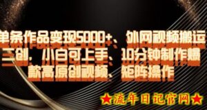 单条作品变现5000+、外网视频搬运二创，小白可上手，10分钟制作爆款高原创视频，矩阵操作-流年日记