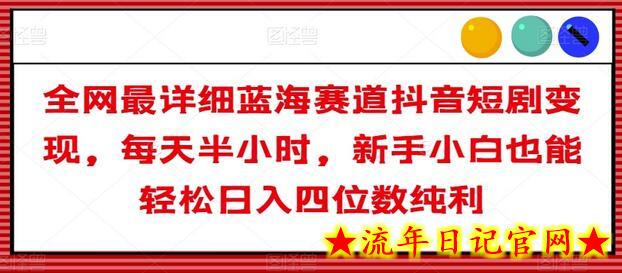 全网最详细蓝海赛道抖音短剧变现，每天半小时，新手小白也能轻松日入四位数纯利-流年日记