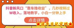 抖音新风口“靠车撸收益”,几秒视频过W收入,落地教学,小白一分钟上手-流年日记