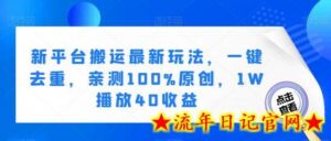 新平台搬运最新玩法，一键去重，亲测100%原创，1W播放40收益-流年日记